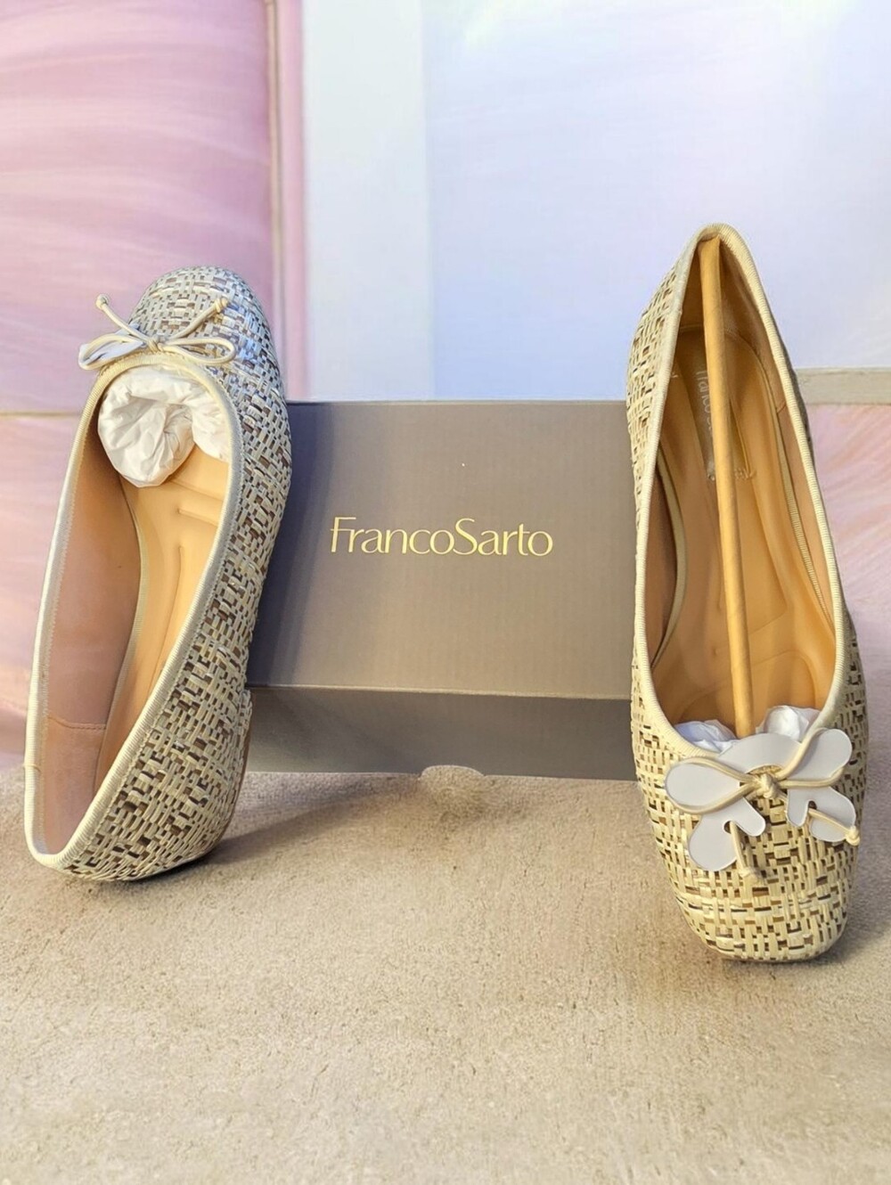 Franco Sarto Cream Woven Bow Ballet Flats- Size 9M